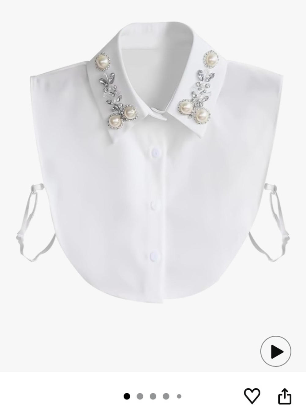 Pearl & Crystal Embellished Detachable Collar - White